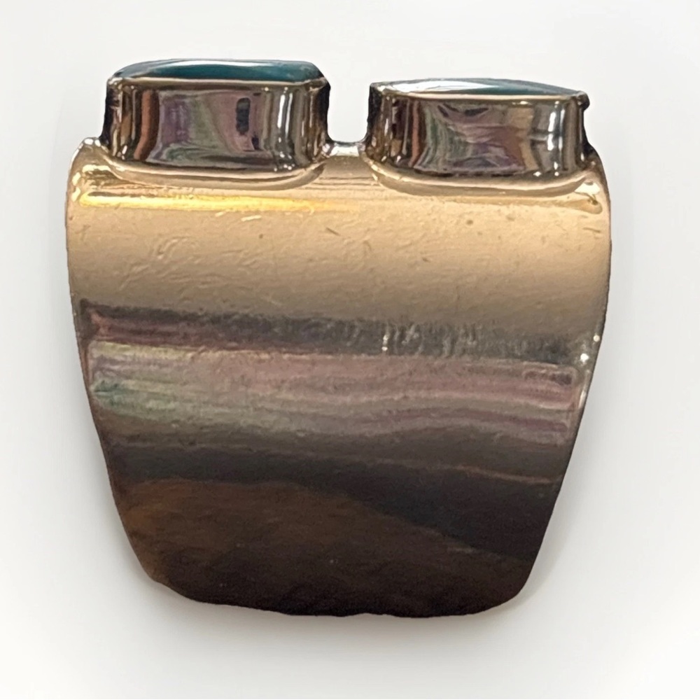 Vintage Sterling Silver Double Turquoise Wide Cuff Statement Ring 925 Size 6 - Picture 3 of 6